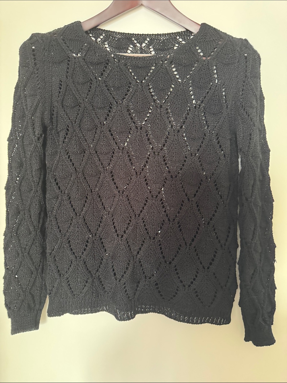 Black Open-Knit Diamond Sweater - Women